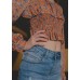 Floral Square Neck Long Sleeves Top